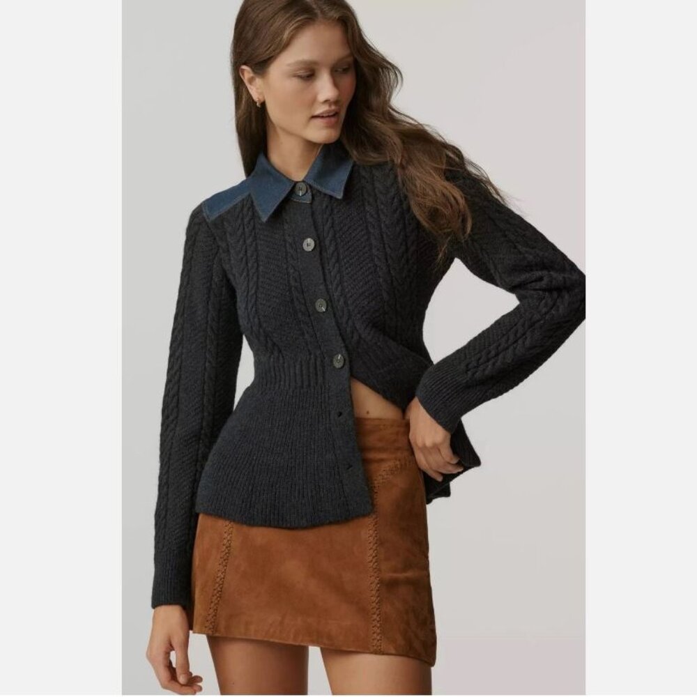 Last One! NWT Anthropologie Pilcro Peplum Cable Cardigan Sweater Size M